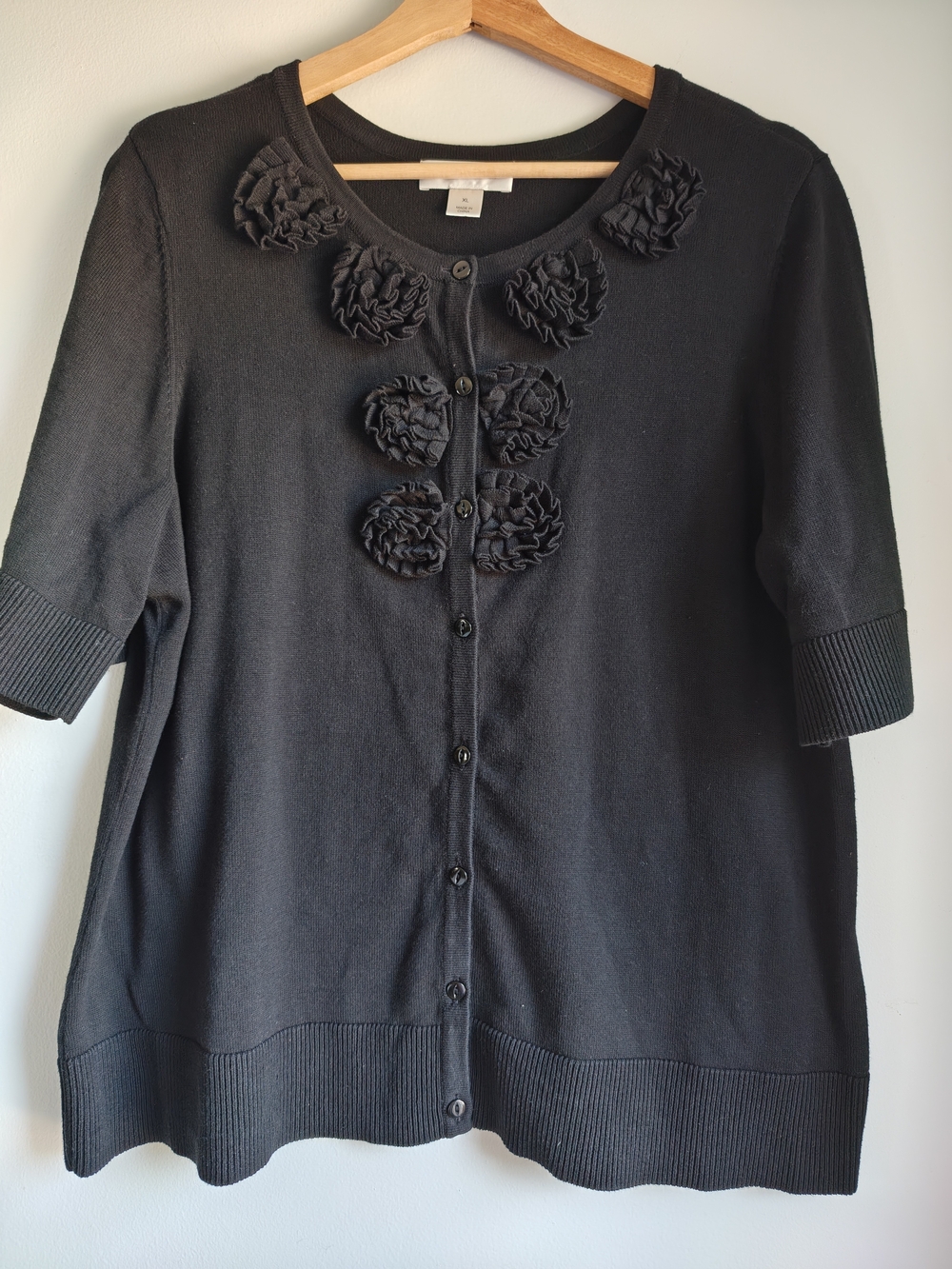 Christopher & Banks Black Floral Appliqué Cardigan
